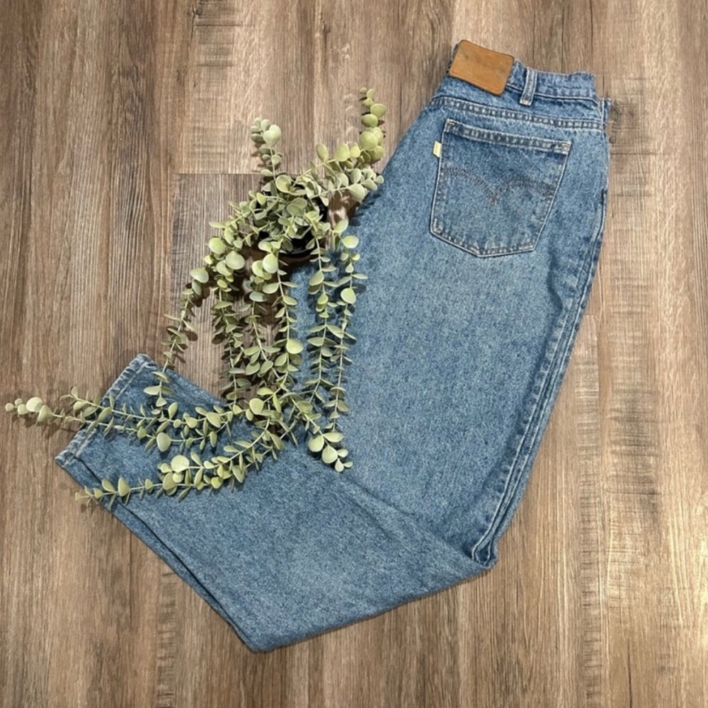 Vintage White Tab Levi’s Jeans - Made in Canada 16” Waist lying flat